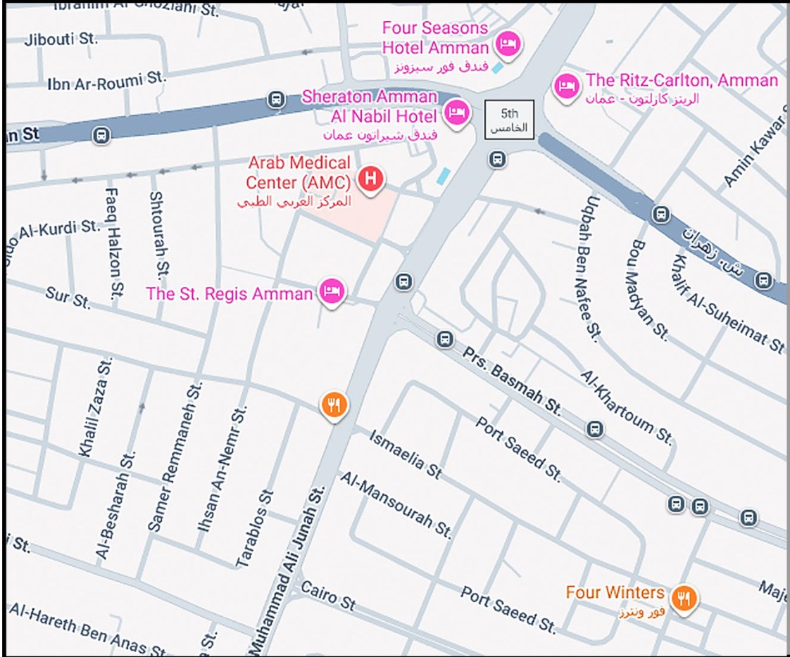 Map of the 5th Circle area in Amman around Muhammad Ali Junah Street